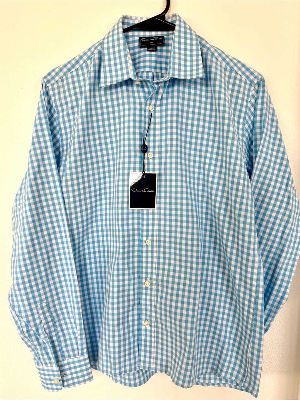 Oscar de la Renta Classic Boys Blue Gingham Button-Up Shirt size 16 NWT